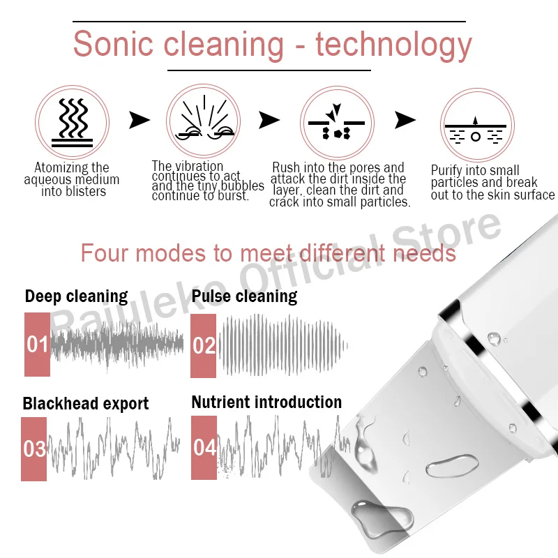  Ultrasonic Lifting Face Skin Scrubber Powered Facial Cleansing Device Vibration Blackhead Exfoliati