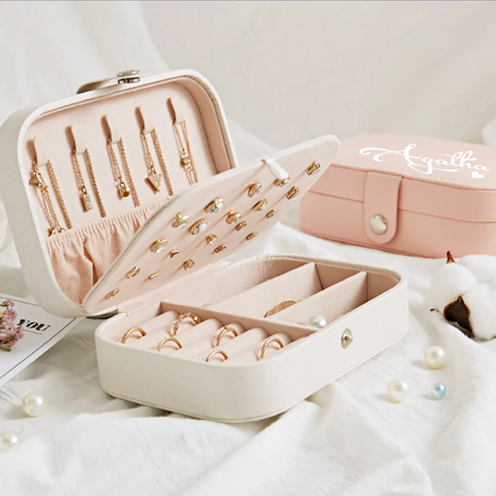 Personalized Jewelry Organizer Display Travel Case Boxes Portable Box Button Leather Storage Zipper Jewelers | Украшения и
