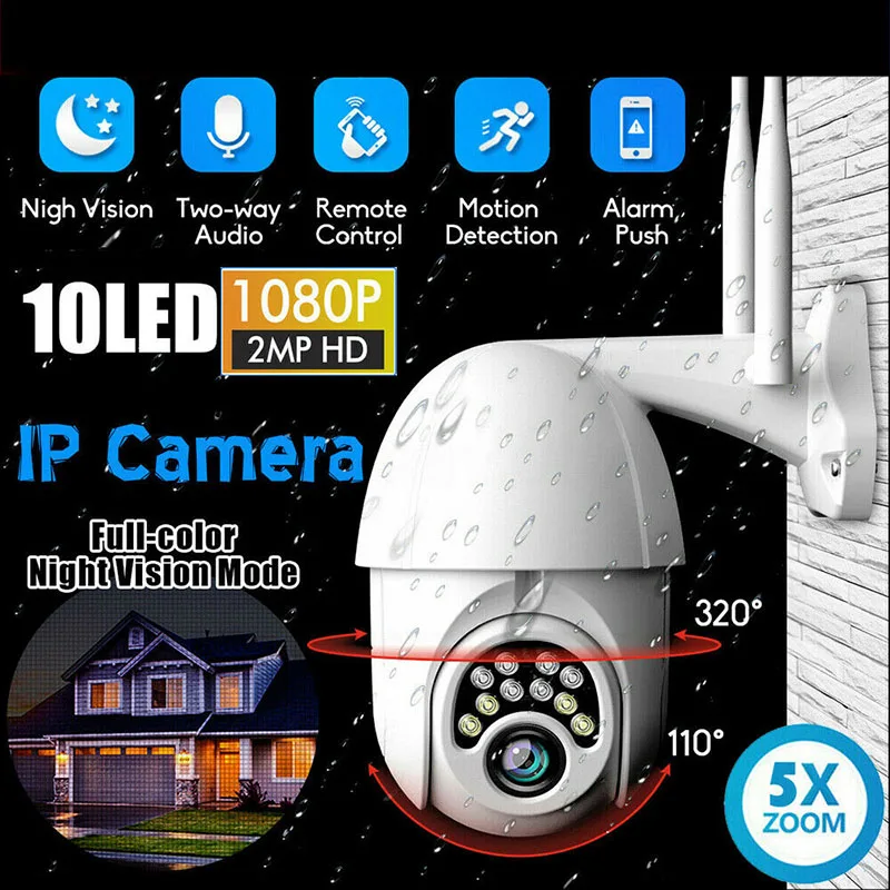 1080P PTZ купольная камера беспроводная IP wifi ночное видение Водонепроницаемая Камера Безопасности ИК QP2