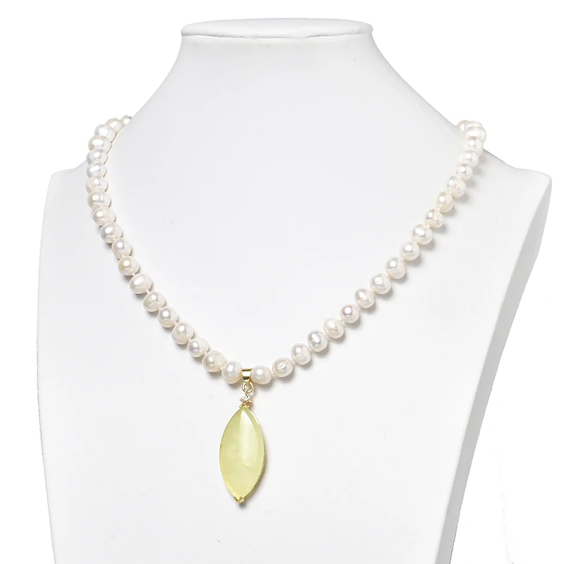 New Fashion Leaf Shape 13x43x8mm Pendant 8-9mm White Pearls Freshwater Natural Necklace 18inch H516 | Украшения и аксессуары