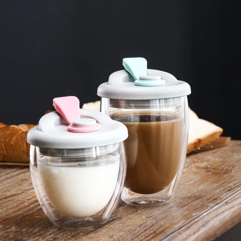 350ml/450ml Double Layer Glass Coffee Mug With Lid Leak-Proof Travel Milk Tea Cup Nice Gifts | Дом и сад