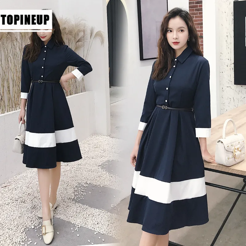 Comprare Biglietto da Visita delle donne UNA Linea Fit e Flare Altalena Vestito Elegante autunno autunno Tunica Vestito con Cinture PIÙ IL FORMATO