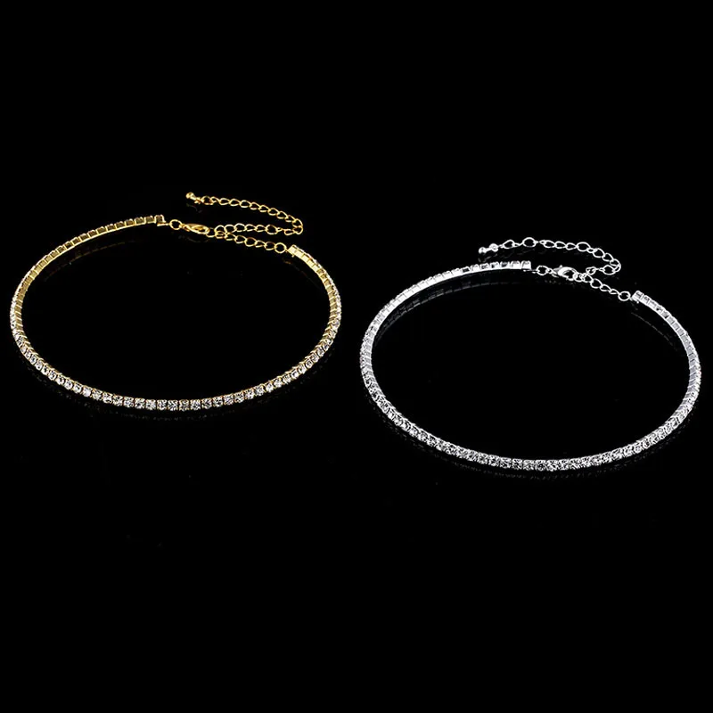 1 Row Crystal Rhinestone Necklace Collier Collares Bridal Wedding Bridesmaids Diamante Crystal Necklace Chokers for Women