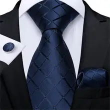 Мужской галстук синий однотонный клетчатый Шелковый Свадебный галстук для мужчин платок Набор Запонок модные деловые вечерние DiBanGu дизайнерские MJ-1656