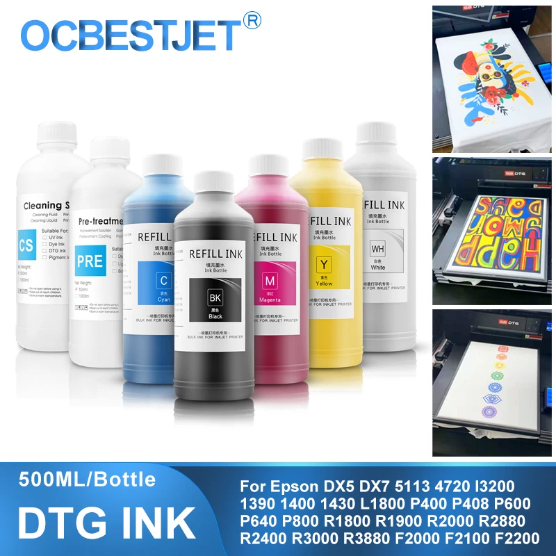 DTG Ink 500ML DX5 DX6 DX7 TX800 5113 4720 I3200 Printhead For Epson L800 1390 R1900 R2000 F2000 F2100 Textile InK Garment Ink dye ink kit ink refill kit ink cartridge refill kit dye ink refill inkjet printer ink