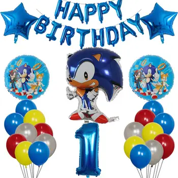 

37pcs Cartoon Sonic Foil Balloon The Hedgehog Boy Girl Birthday Party Decorations Number Balloons Baby Shower 1st Party Supplies