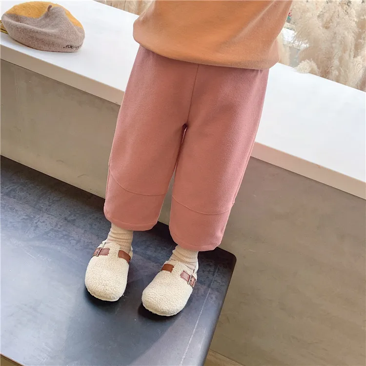 Зимние однотонные флисовые теплые свободные прямые шерстяные штаны для мальчиков и девочек детские повседневные хлопковые брюки - Цвет: pink