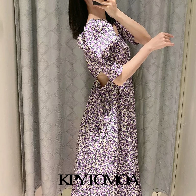 Женское платье средней длины KPYTOMOA винтажное с цветочным принтом квадратным