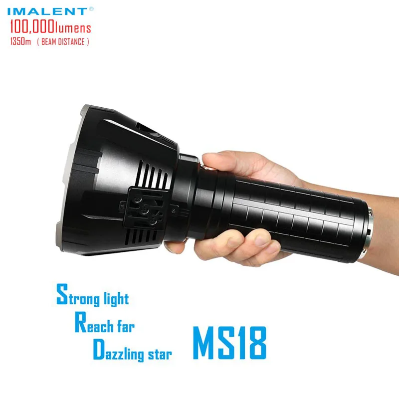 

IMALENT MS18 Super Bright Flashlight XHP70.2 Max 100000 lumens beam distance 1350M cooling system Torch Handheld Searchlight