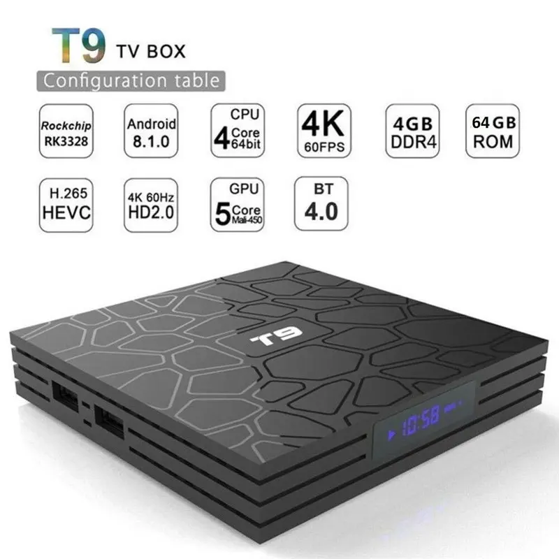 Топ T9 Rk3328 ультра Android 8,1 Четырехъядерный 4 ГБ ОЗУ 32 Гб Хранение 4K Hd Tv Box сетевой плеер-Us Plug