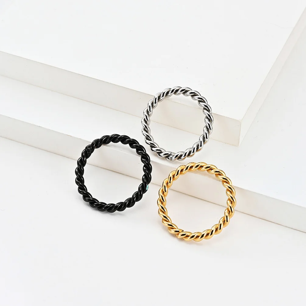 Black Rose Gold Stainless Steel Twisted Ring - Fashion Jewelry, US Sizes 7-12