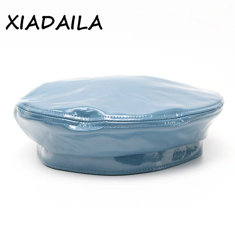 

Patent Leather Beret Women Blue Female French Hat 2020 New Arrival Ladies Spring Solid Cap Beret Hat