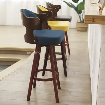 

Bar Chair Solid Wood Modern Simple Household Backrest Bar Chairs Customized Bar Stool Milk Tea Cafe Front Stand Stool
