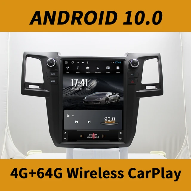 Autoradio 12.1 ", Android 10, GPS, Carplay, lecteur multimédia, vidéo, stéréo, écran type Tesla, pour voiture Toyota Hilux Srv 2010 Fortuner 2014 