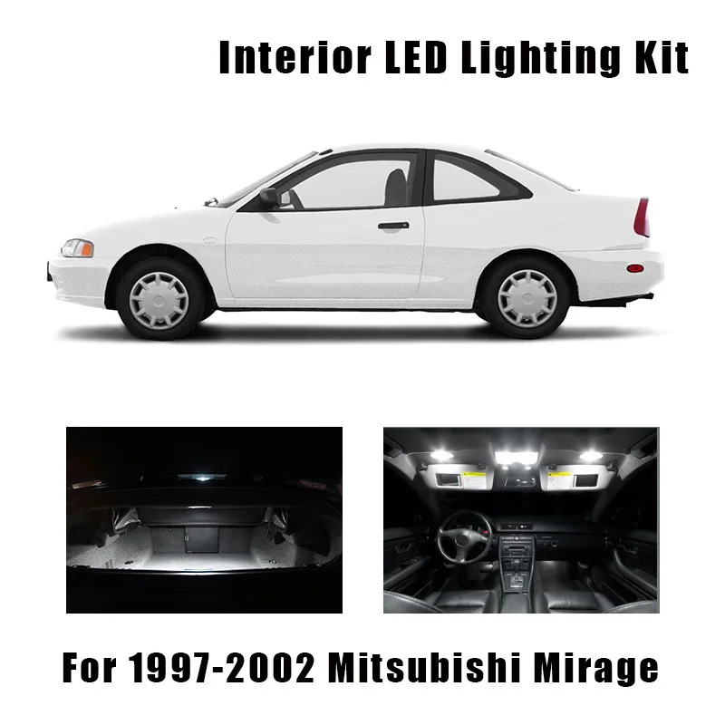 10 шт., белый светодиодный светильник, внутренняя карта, купольный светильник, комплект для 1997-2000, 2001, 2002, Mitsubishi Mirage, багажника, грузового номерного знака, лампа