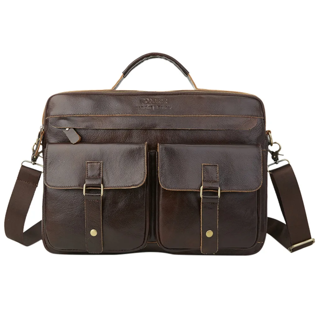 Brown Портфель из натуральной кожи, портфель s, сумка для компьютера, многослойная молния, мужской портфель, сумки, сумка-мессенджер, Прямая поставка, CSV - Цвет: Brown
