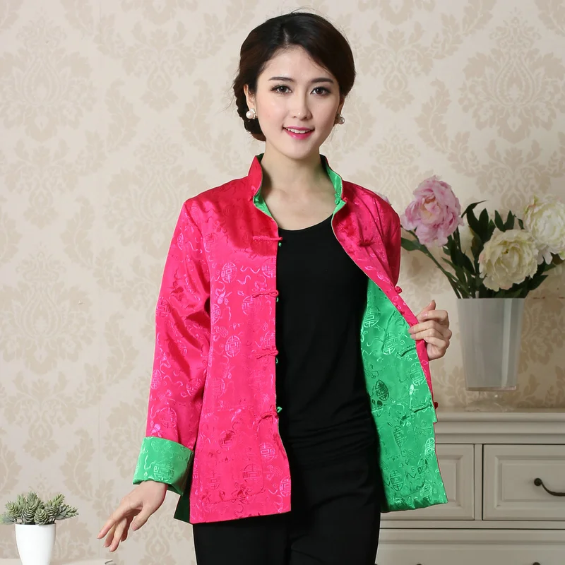 

Kung Fu Double-faced Women Casual Coat Autumn Winter Chinese Jacket Coat Female Chinese Party Overcoat rose red green