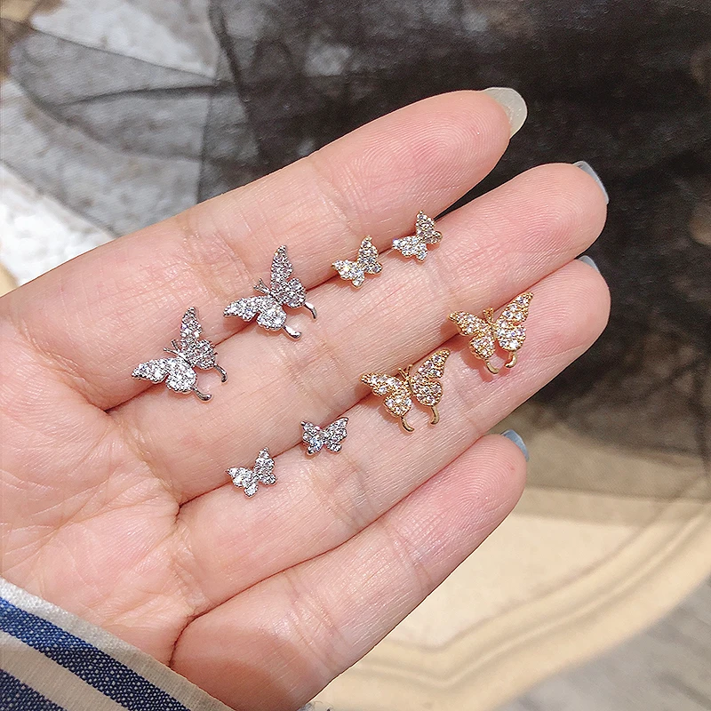 HZ изысканные винтажные серебряные блестящие стразы S925, уникальные серьги-гвоздики в виде мини-бабочки и феи для женщин, ювелирные изделия, подарки