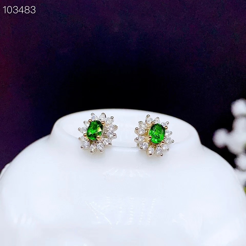 KJJEAXCMY 925 sterling silver inlaid natural diopside earrings new classic girl ear stud support test