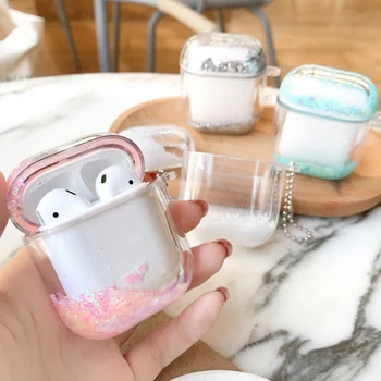 

For Airpods 2 Glitter liquid Quicksand case For Airpods transparent wireless Bluetooth Earphone Protection Cover Headphone case