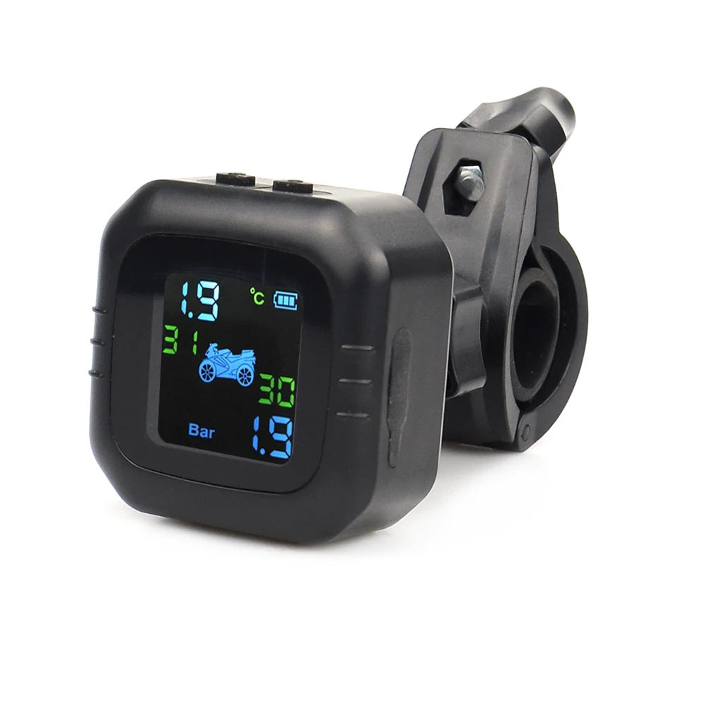 Tyre Temperature Monitoring Alarm System with 2 External Sensors USB Solar Charging Motorcycle TPMS Motor Tire Pressure