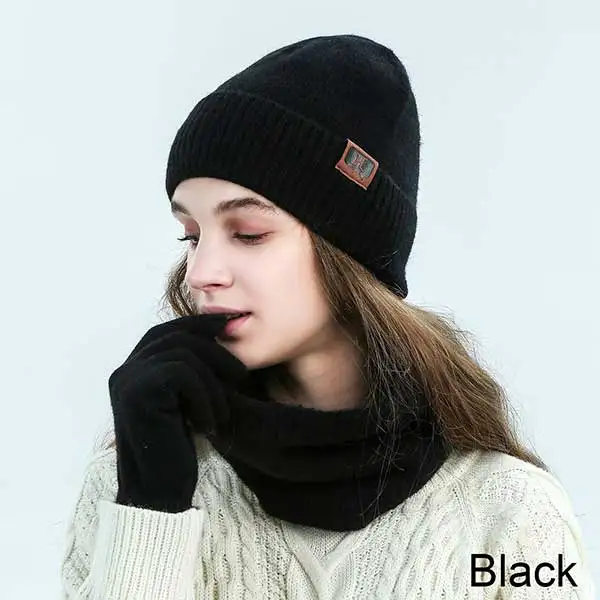 Evrfelan New Warm Winter Hat Scarf Gloves Set Women Men Thick Touch Screen Gloves Thick Soft Beanies Hat Ring Scarf Unisex - Цвет: F