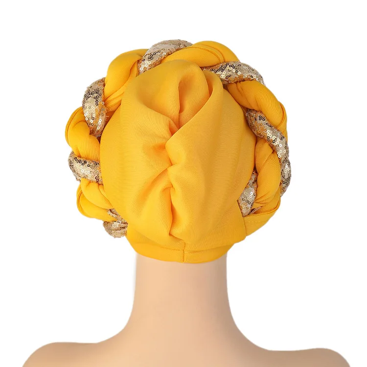 2021 Newest African Aso Oke Auto Gele Headtie Ready to Wear Braid Hijab Bonnet Glitter Squins Female Head-Wrap Turban Cap african robe