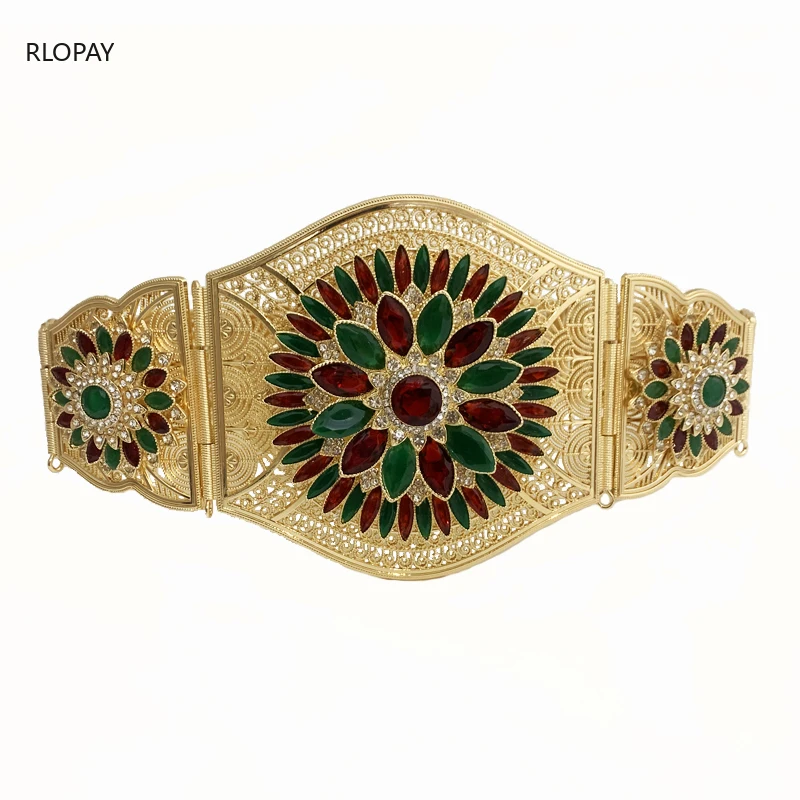 Cinturones de oro marroquí de talla grande para mujer, de cintura con diamantes de imitación, forma flor, joyería étnica para boda, caftán musulmán|Joyería corporal| - AliExpress