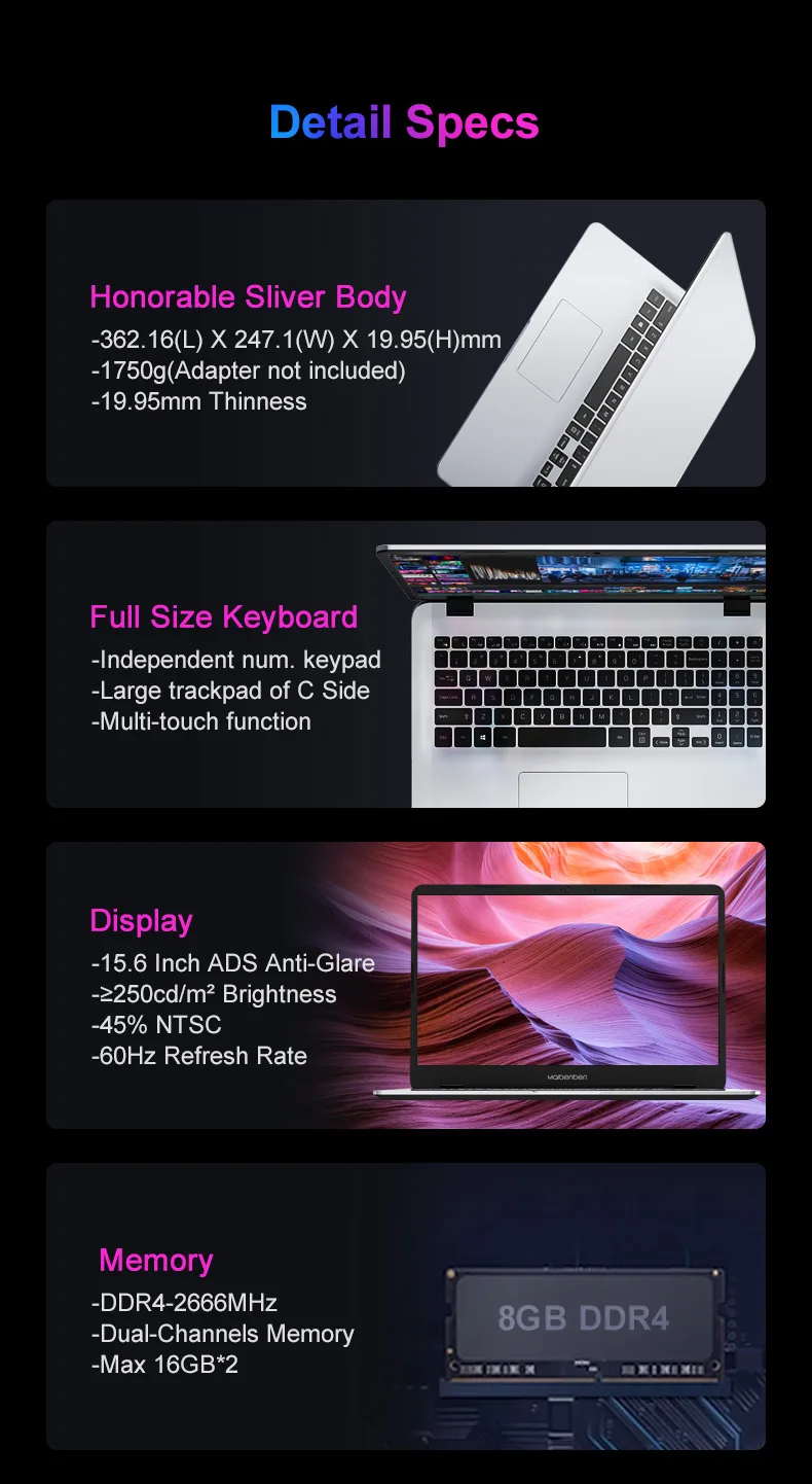 MAIBENBEN Laptop M543 AMD Ryzen Linux/Windows 10 One Years Warranty