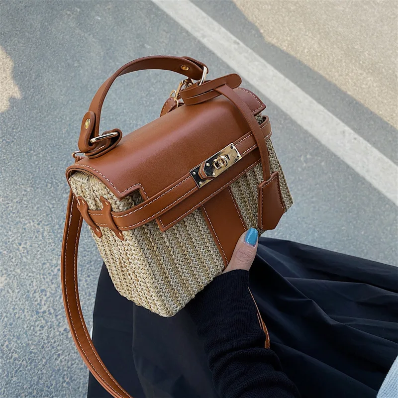 Fashion Summer straw bag Women Handbags Designer Wicker Woven Hobo Bag tote beach bag PU 2022 Summer New Flap Crossbody Bag