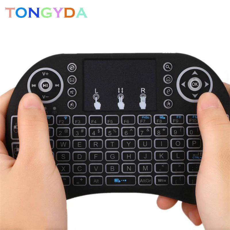 

AAA battery Backlit I8 Mini English Russian Wireless Keyboard Mouse 2.4gh Air Mouse Keyboard for Laptop TV With Touchpad 3 Color