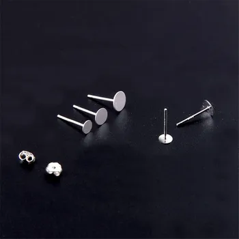 

Standard S925 Sterling Silver Ear Pins Round Tray DIY Jewelry Accessories Sterling Silver Ears Wholesale Free Shipping