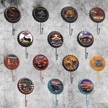 

Small Beer Bottle Cap Tin Sign Europe Style Vintage Wall Hanging Hook Metal Plaques Decor For Bar Cafe Iron Painting Plate Signs