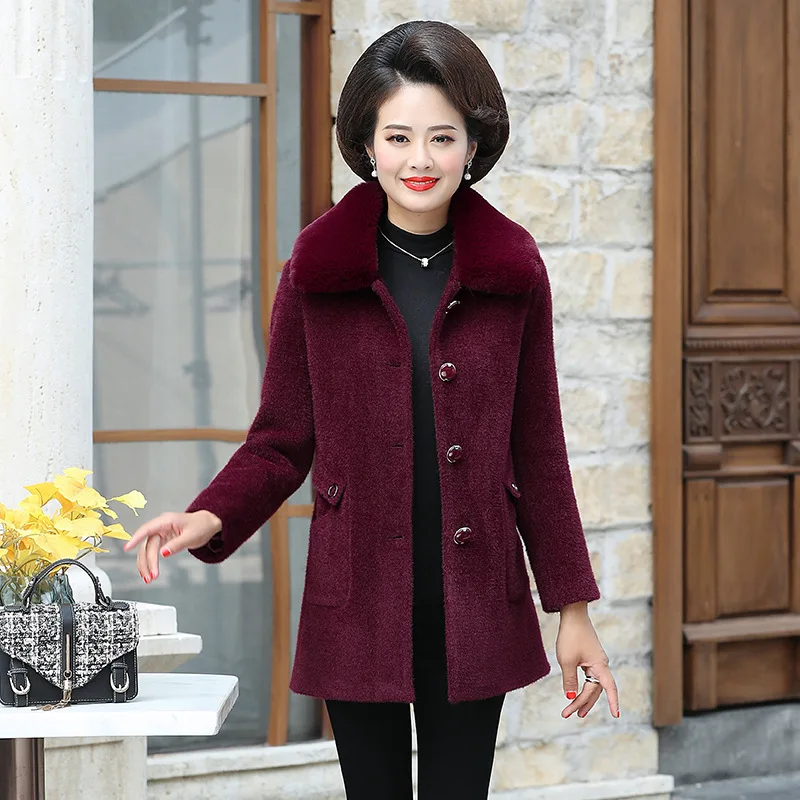 

Winter Middle-aged Middle-aged Women Dress 2019 New Style Woolen Jacket Middle-aged WOMEN'S Apparels Autumn And Winter Solid Col