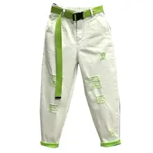 Новое поступление, летние модные женские шаровары с эластичной резинкой на талии, высокое уличное свободное отверстие, джинсовые женские рваные джинсы длиной до щиколотки, D320