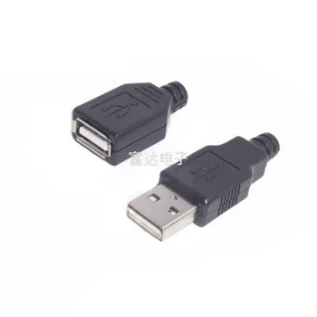 

10pcs Type A Male Female USB 4 Pin Plug Socket Connector With Black Plastic Cover Type-A DIY Kits