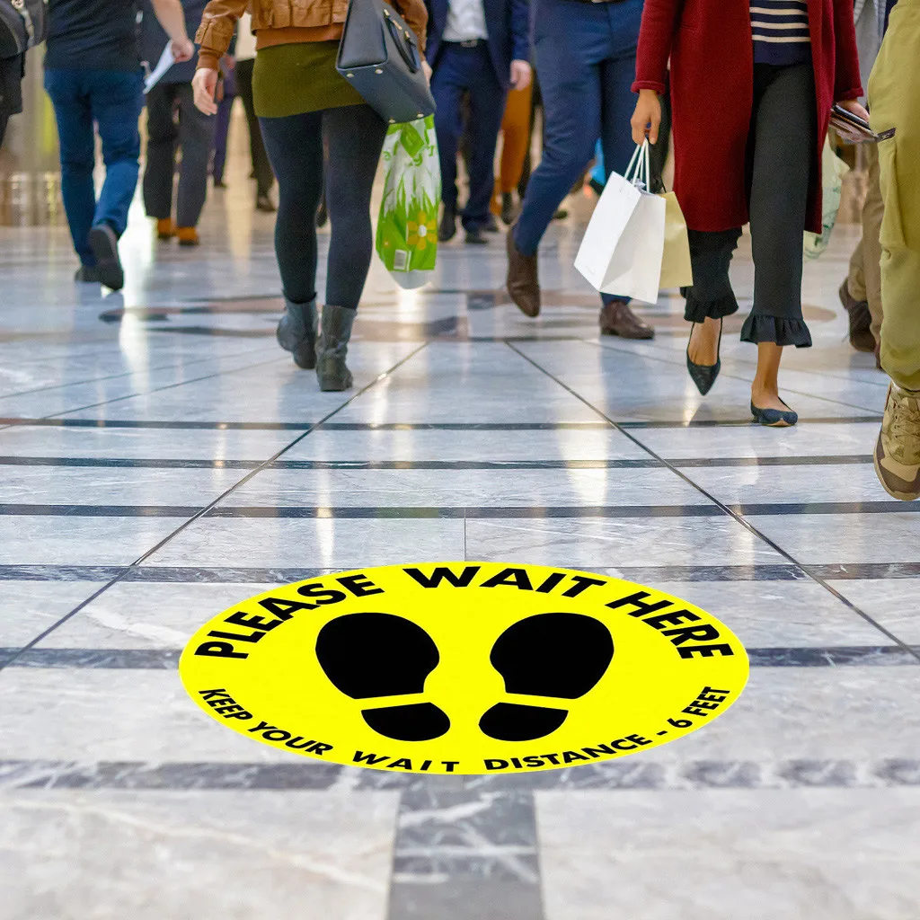 Ground sign Isolated label 30CM diameter Please Keep Wait Here Stand 6ft in Between Distance Marker Floor Z0506 | Дом и сад