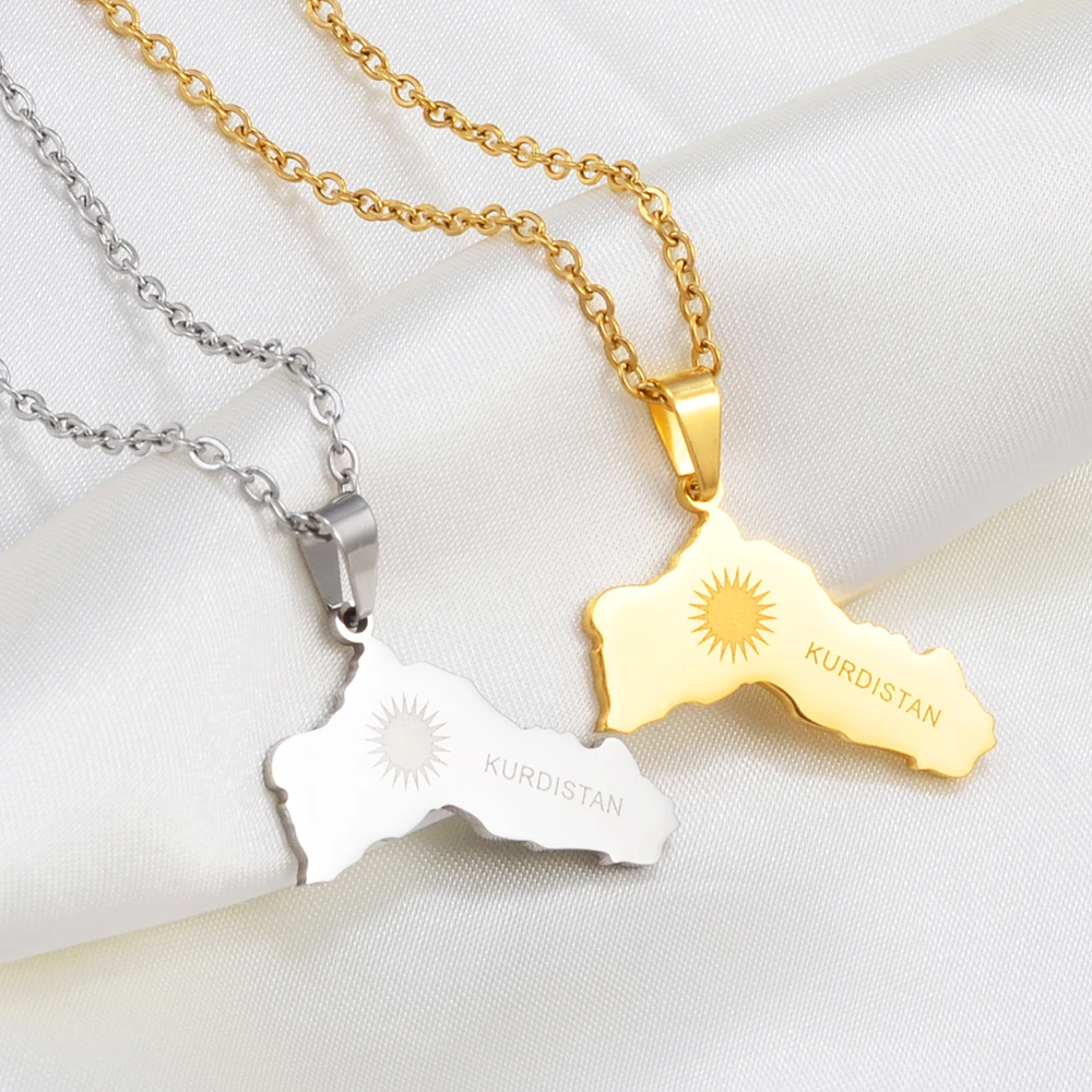 Collier Avec Pendentif Drapeau Carte De L'Algérie - Couleur Dorée - Bijoux Tendance - Cartes De L'Algérie - Cadeaux Ethniques - Laiton, Laiton