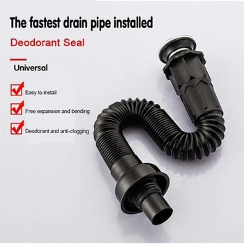 

2020 New Glue-free Stainless Steel Plastic Drain Pipe Set 360degree Free Expansion Anti-overflow Easy to Install