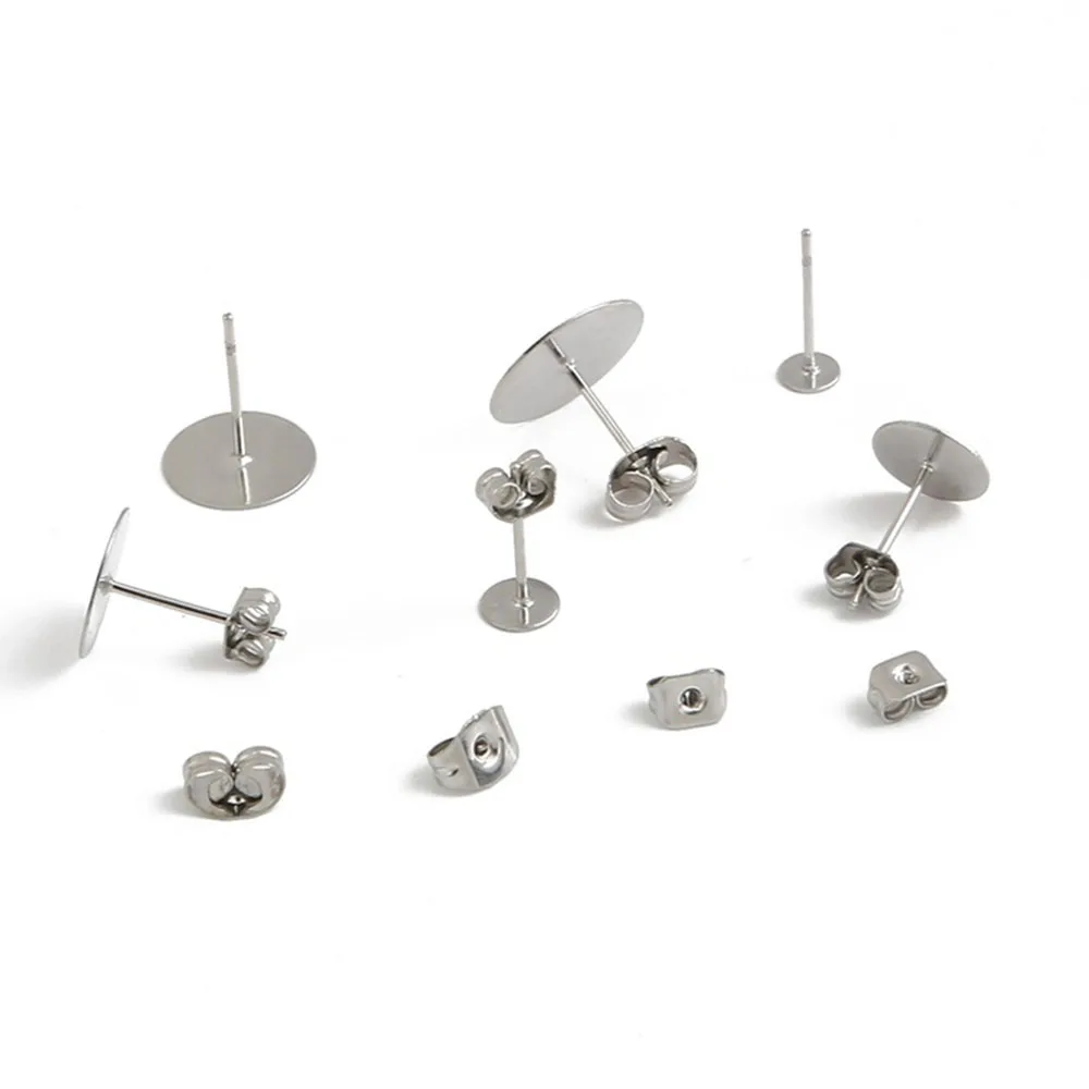 50pcs Stainless Steel 3 4 5 6 8 10 12mm Stud Pin Earring Base Earring Settings DIY For Jewelry Making 3