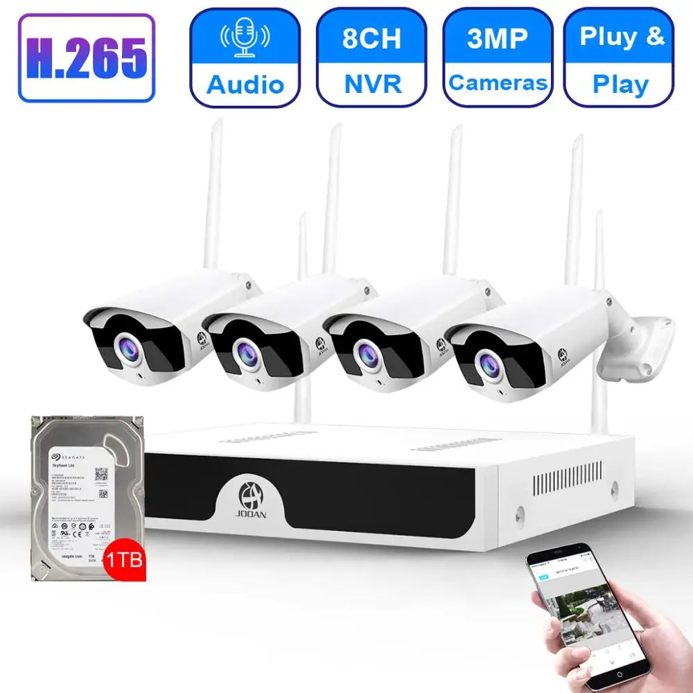  CCTV Camera System Wireless HD 8CH NVR 4CH 3MP Wifi Camera Kit Audio Video Surveillance Home Securi - 33022441810