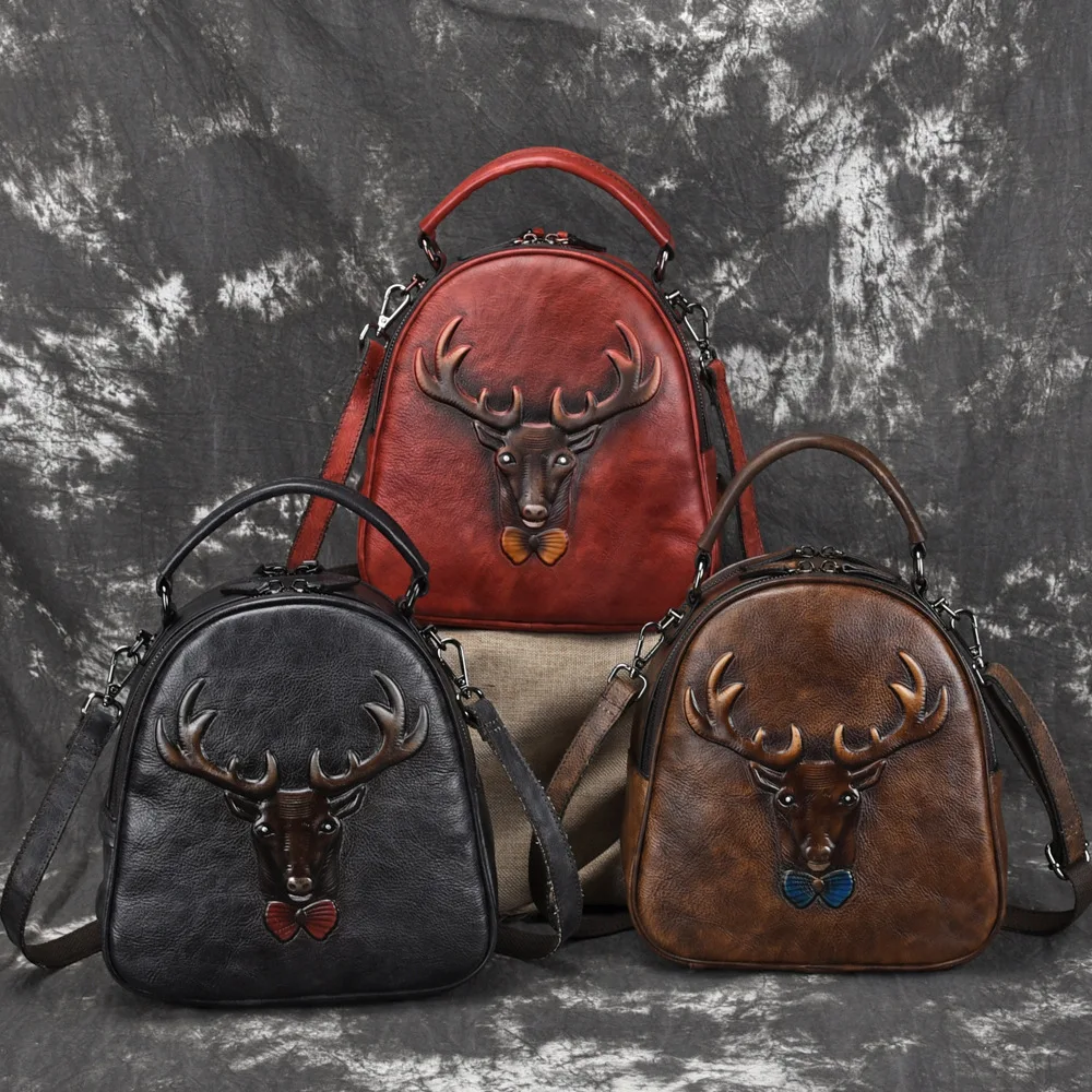 

Ручной кожаный рюкзак, Классический многофункциональный роскошный вместительный женский рюкзак из воловьей кожи