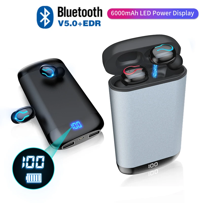Hi Fi Беспроводной наушники Bluetooth спортивные 5 0 гарнитура 6000 мАч Батарея зарядный