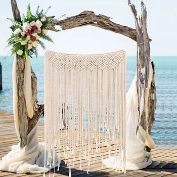 

Nordic Boho Tapesrty Wall Hanging Hand made Bohemian Outside Wedding Scene Decoration Knitted Tapestries Pendant 100X115cm