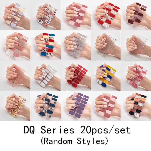 10/20pcs Full Cover Wraps Nail Polish Stickers Strips Plain Nail Art Decorations Stripe Designs Glitter Powder Manicure Tips DQ-20pcs random