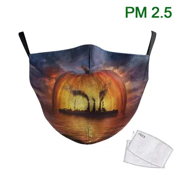 

Halloween Cosplayer Mask Pumpkin Printed Washable Mouth Muffle Funny Party Fabric Reusable Face Mask pm 2.5 Dust Filter