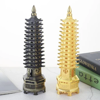

Vintage Zinc Alloy Tower Decoration Home Cafe Office Library Ornament Chinese Ancient Architecture Pagoda of Cultural Prosperity