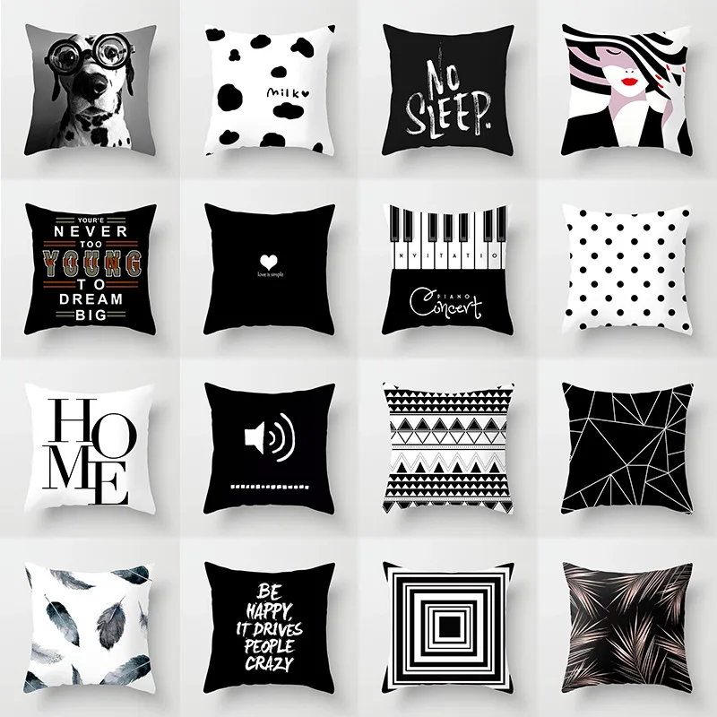 Черно-белый геометрический Чехол на подушку из полиэстера, Чехол на подушку для автомобиля, дивана, кровати, декоративный Чехол на подушку 45*45 см, INS, скандинавский Декор для дома
