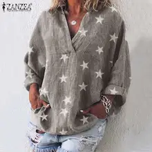 ZANZEA Модные женские топы и блузки, хлопковая рубашка с принтом звезды, повседневные Туники женские блузки с длинными рукавами, Chemiser Mujer, большие размеры ZANZEA Модные женские топы и блузки, хлопковая рубашка с принтом звезды, повседневные Туники женские блузки с длинными рукавами, Chemiser Mujer, большие размеры
