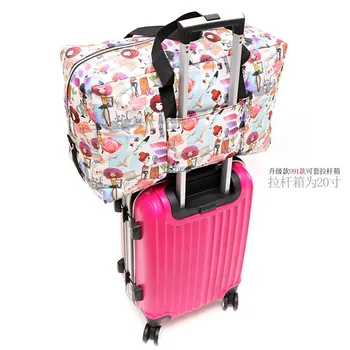 

Foldable Travel Bag Women Large Capacity Portable Shoulder Duffle Bag Cartoon Printing Waterproof Weekend Luggage Tote Wholesale
